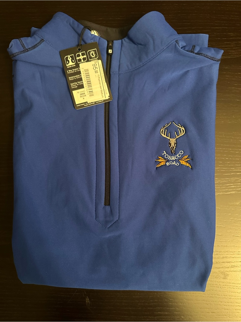 FootJoy Tobacco Road Blue Quarter-Zip Pullover with Embroidered Deer Crest